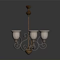 Vintage Style Chandelier With Five Frosted Glass Shades And Ornate Metal Frame