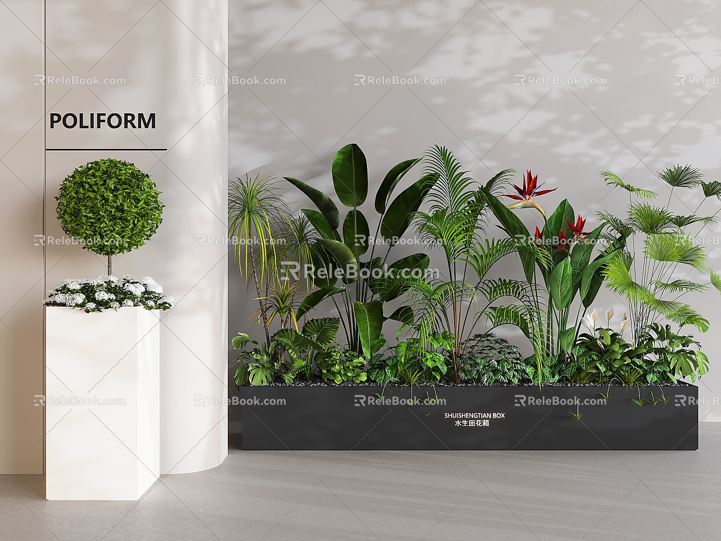 Flower Box Flower Box Plant Combination Green Plant Flower Box Plant Stack Landscape Landscaping Green Plant Flower Box Mobile Cement Flower Pond Flower Garden 3d model