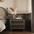 Elegant Bedroom With Wicker Headboard Dark Wood Nightstand And Pampas Grass Decor