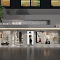 Modern Clothing Store Featuring Stylish Window Display Mannequins Green Plants And Glass Door