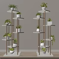 Multi Tiered Wooden Garden Decor Plant Stands with White Pots and Green Plants