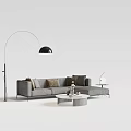 Modern Grey Multi seat Sofa Interior With Floor Lamp Coffee Table And Throw Pillows 3d model