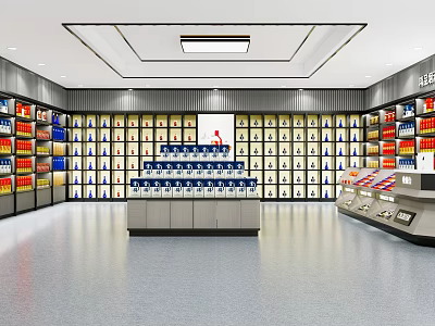 Specialty Store Interior With Colorful Product Shelves And Central Counter 3d model