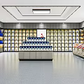 Specialty Store Interior With Colorful Product Shelves And Central Counter