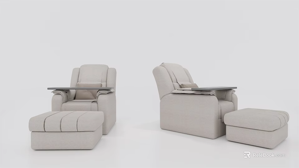 Modern Light Gray Fabric Single Sofa With Side Table And Ottoman 3d model 