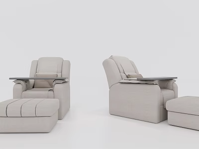 Modern Light Gray Fabric Single Sofa With Side Table And Ottoman 3d model