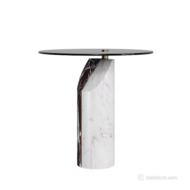 Modern Round Top Side Table With Marble Base And Geometric Design 3d model 