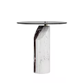 Modern Round Top Side Table With Marble Base And Geometric Design