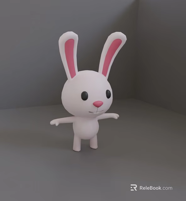 Cute White Rabbit Doll With Long Pink Ears Black Eyes And Open Arms 3d model 