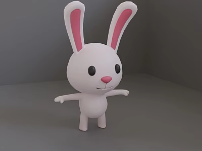 Cute White Rabbit Doll With Long Pink Ears Black Eyes And Open Arms 3d model