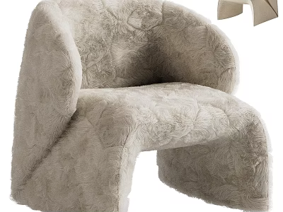 Plush Beige Modern Lounge Chair With Curved Arms And Soft Comfortable Design 3d model