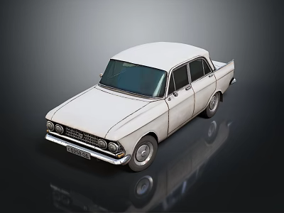 White Vintage Classic Sedan Car With Retro Design And Smooth Exterior 3d model