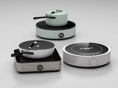 Modern Kitchen Appliances Featuring Induction Cooktops And Stylish Pots With Sleek Designs 3d model