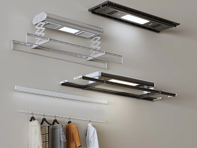Modern Ceiling Mounted Retractable Clothes Hangers With Lighting 3d model