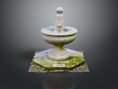 Traditional Stone Fountain With Decorative Finial And Mossy Square Base 3d model