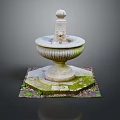 Traditional Stone Fountain With Decorative Finial And Mossy Square Base