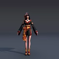 Game Movie Character In Traditional Black Red Outfit With Golden Patterns And Fox Ear Headpiece