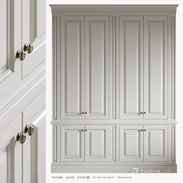 Modern White Storage Cabinets With Doors And Shelves For Home Interior Organization 3d model 