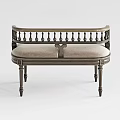 Classic Sofa Bench With Carved Metal Frame And Light Colored Upholstery