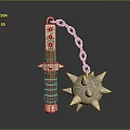 Medieval Flail Weapon With Wooden Handle Red Grip Metal Chain And Spiked Ball