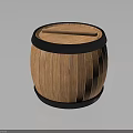 Rustic Wooden Barrel With Black Metal Hoops And Round Top On Dark Background