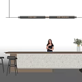 Modern Coffee Bar Counter Design With Stools Plant And Hanging Sign