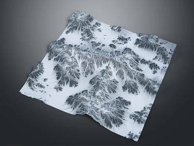 Three Dimensional Terrain Design On White Fabric With Black Mountain Patterns And Wrinkles 3d model