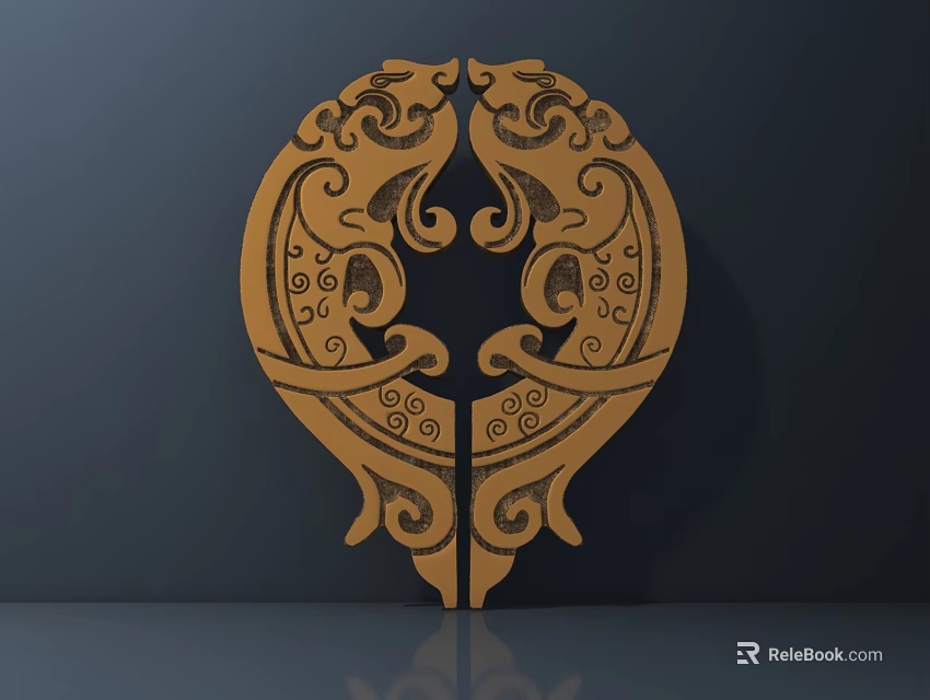 Wooden Decorative Ornament Set With Symmetric Animal Motifs And Intricate Scroll Patterns 3d model 