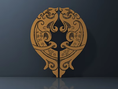 Wooden Decorative Ornament Set With Symmetric Animal Motifs And Intricate Scroll Patterns 3d model