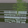 White Bench Style Fence On Green Lawn With Tree And Outdoor Design