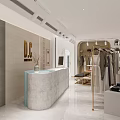 Modern Fashion Store Interior With Open Space Clothing Display Racks Checkout Counter And Seating