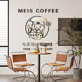 Cafe Table And Chairs Set With Coffee Shop Interior Decor And Wall Art