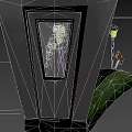 Witch In Purple Robe Standing Near Bed With Full Moon And Bats At Night