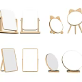 Various Stylish Mirrors With Wooden Stands Square Round And Cat Ear Shapes