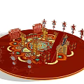 Traditional Red Themed Photo Spot With Circular Design Ornate Lanterns And Decorative Patterns