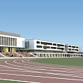 Modern School Building With White Exterior Running Track And Lawn Playground 3d model