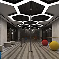 Sports Fitness Gym With Brick Walls Large Windows Green Turf And Training Equipment