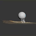 Game Movie Character With White Sphere Body Blue Screen Panel And Small Robot Structure On Sandy Rough Surface