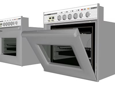 Stainless Steel Built In Kitchen Ovens With Control Knobs And Open Door 3d model