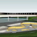 Scenic Park Landscape With Lake Curved Walkways Lush Trees And Green Lawns