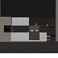 Elegant Modern Kitchen Interior With Wooden And Gray Cabinets Oven And Open Storage Shelves