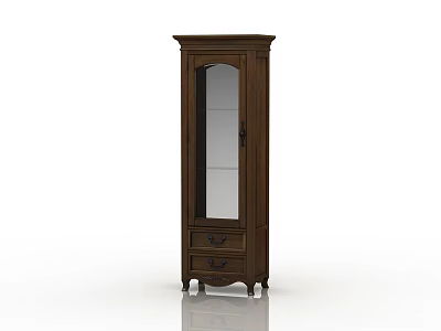 Classic Brown Wood Wine Cabinet With Glass Door And Drawers Design 3d model