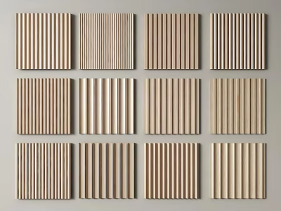 Stylish Wall Panels With Various Vertical Strip Designs In Different Wood Tones For Interior Decoration 3d model