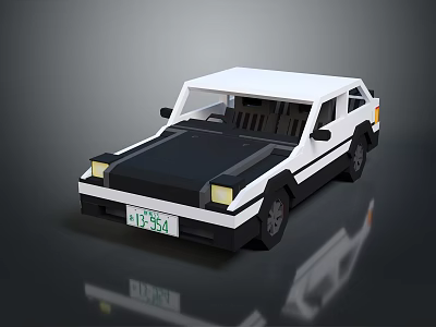 Black And White Low Poly Style Car 3D Model With Simple Design 3d model