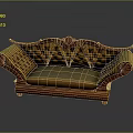 Traditional Carved Wooden Frame Sofa With Curved Armrests And Tufted Upholstery