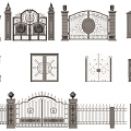 courtyard wall gate building components wrought iron gate 3d model