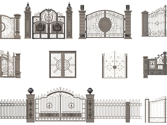 courtyard wall gate building components wrought iron gate 3d model