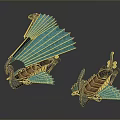 Two Vintage Decorative Models With Turquoise Blades Wooden Seats And Metal Frames