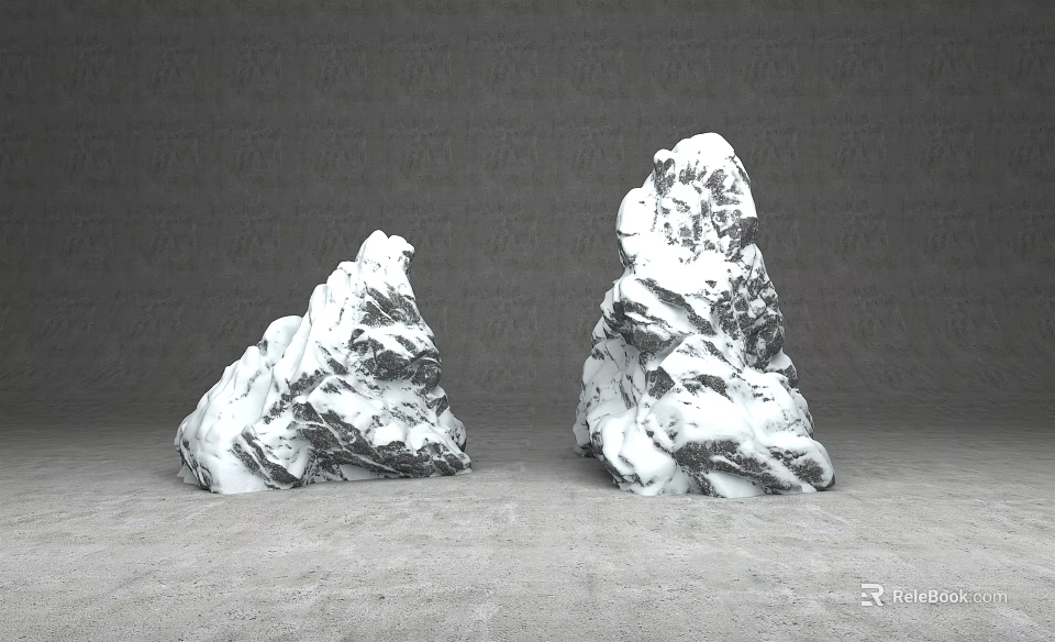 Two White Stone And Wood Sculptures On Gray Floor With Neutral Background 3d model 