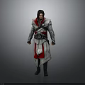 Man In Red And White Robe With Ornate Belt Standing In 3D Model Pose